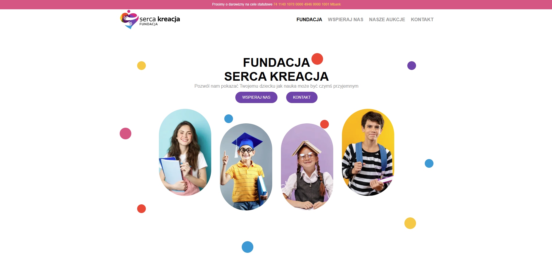 Strona główna Fundacji Serca Kreacja z kolorowymi grafikami